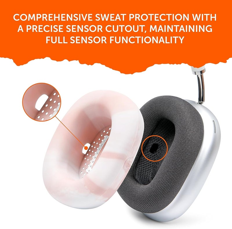 WC SweatZ Max - أغطية حماية حاصلة على براءة اختراع لوسادات الأذن لأيربودز ماكس من ويكد كوشنز | مقاومة للعرق وسهلة الغسل | حماية كاملة من العرق للوسادات | رخام وردي - Image 4